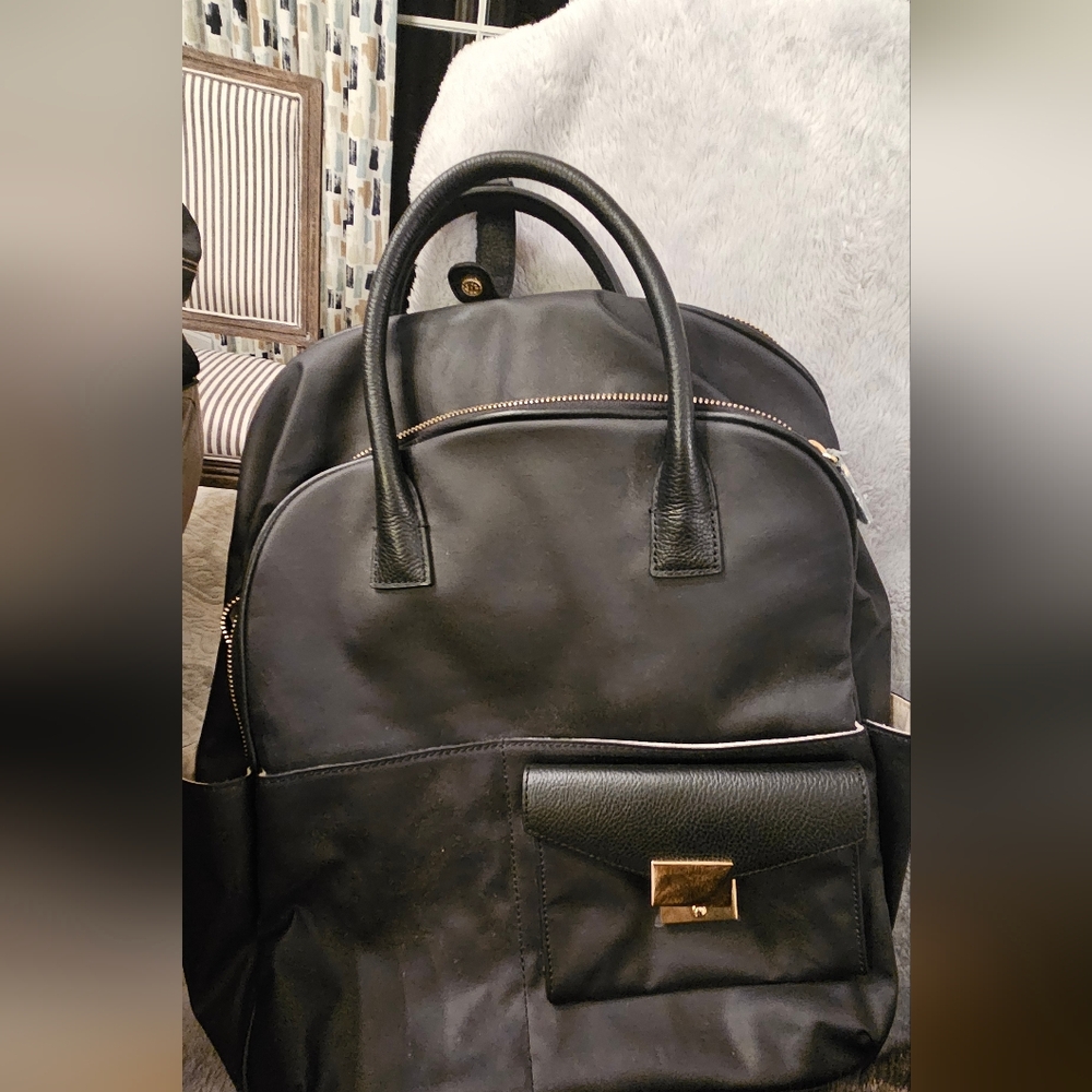 India Hicks Sleek Black Backpack with Gold Accents